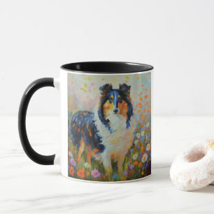 Rough Collie im Bereich der Blume - Impressionist Tasse
