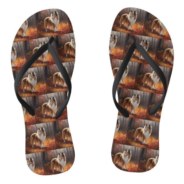 Rough Collie im Herbst Leaves Fall Inspiriert Flip Flops (Fußbett)