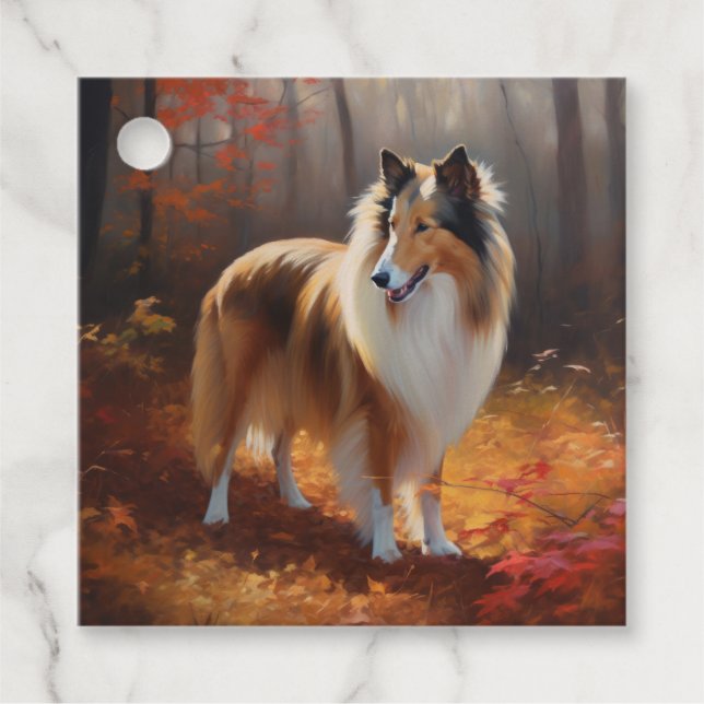 Rough Collie im Herbst Leaves Fall Inspiriert Geschenkanhänger (Vorderseite)