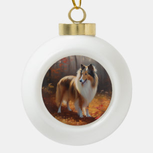 Rough Collie im Herbst Leaves Fall Inspiriert Keramik Kugel-Ornament