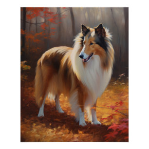 Rough Collie im Herbst Leaves Fall Inspiriert Poster