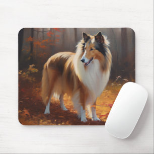 Rough Collie im Herbstlaubfall inspiriert Mousepad