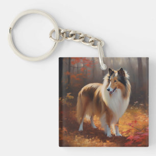 Rough Collie im Herbstlaubfall inspiriert Schlüsselanhänger