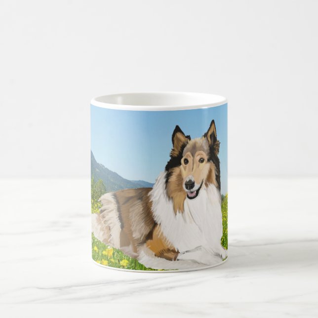 Rough Collie in einer Butercup Wiese Kaffeetasse (Mittel)