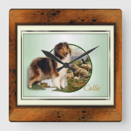 Rough Collie Keeper der Schafe Quadratische Wanduhr