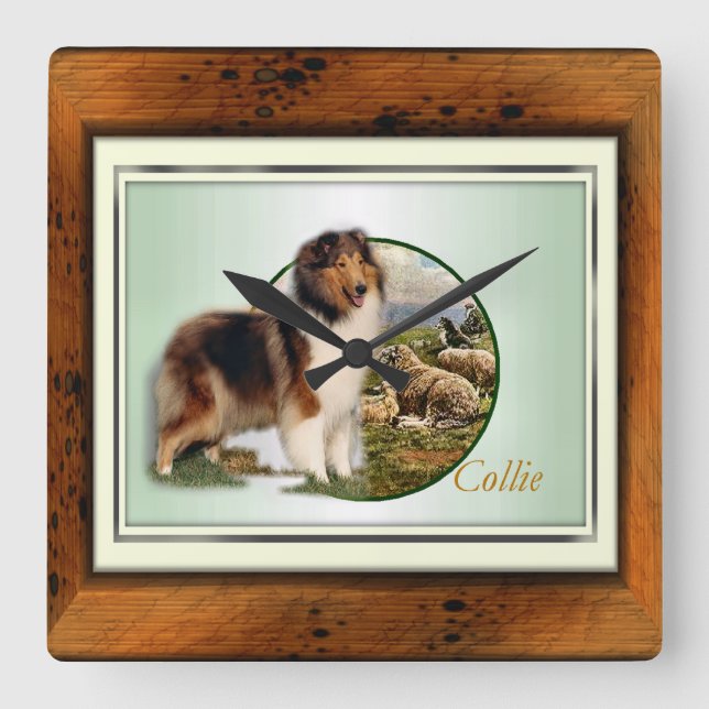 Rough Collie Keeper der Schafe Quadratische Wanduhr (Vorderseite)