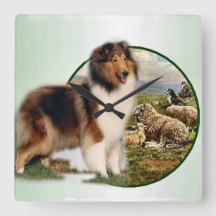 Rough Collie Keeper of the Sheep Quadratische Wanduhr