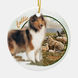 Rough Collie Keeper vom Schafe Keramik Ornament