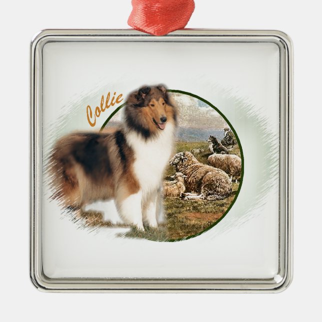 Rough Collie Keeper vom Schafe Ornament Aus Metall (Vorne)