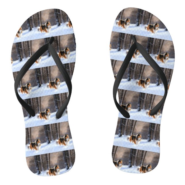 Rough Collie Let It Snow Weihnachten Flip Flops (Fußbett)