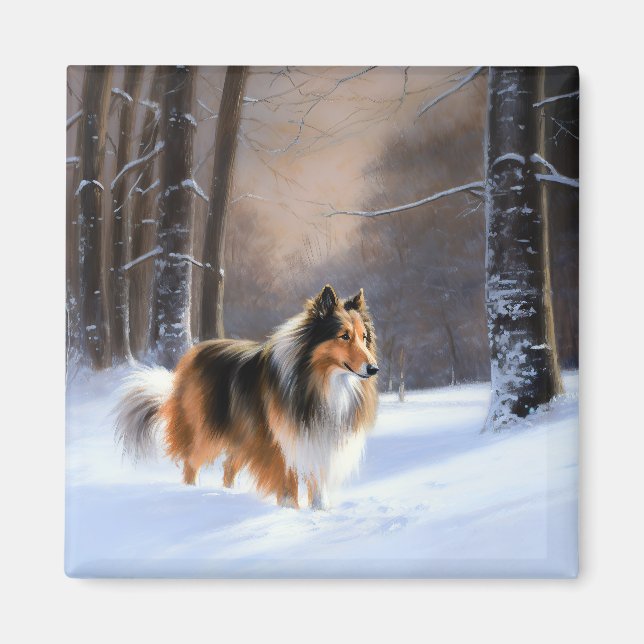 Rough Collie Let It Snow Weihnachten Magnet (Vorne)