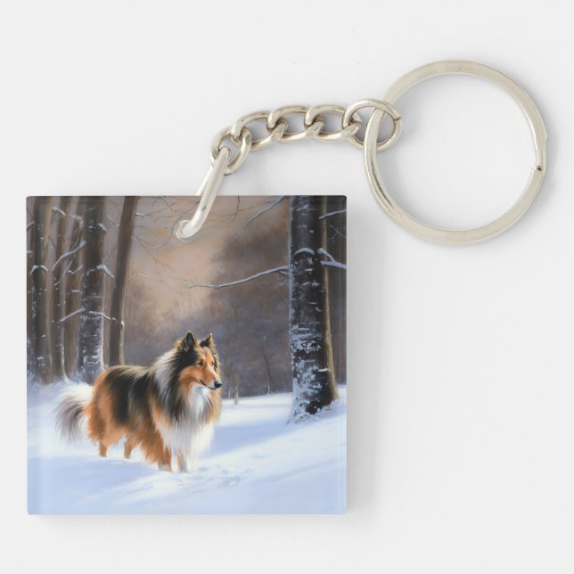 Rough Collie Let It Snow Weihnachten Schlüsselanhänger (Rückseite)