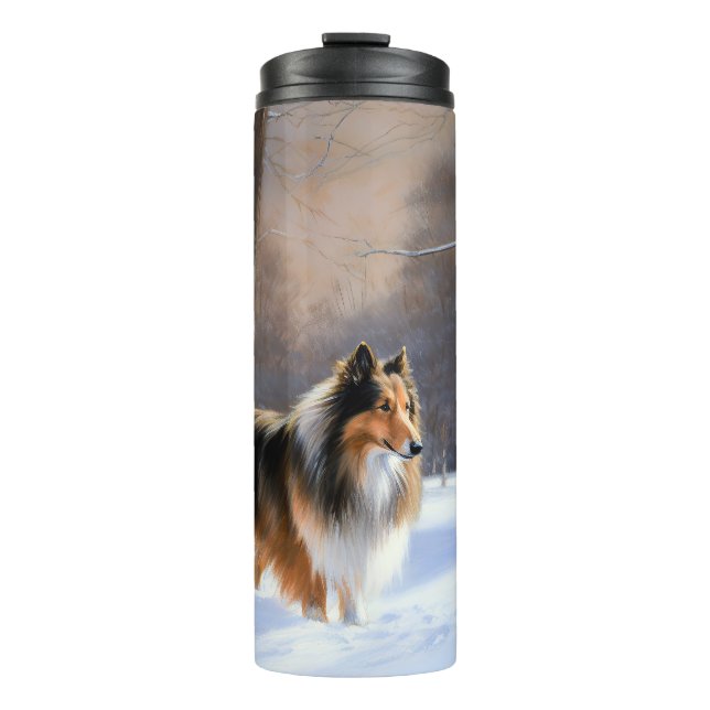 Rough Collie Let It Snow Weihnachten Thermosbecher (Vorderseite)