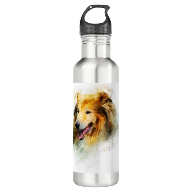 Rough Collie / Long-haarige Collie Edelstahlflasche (Vorderseite)