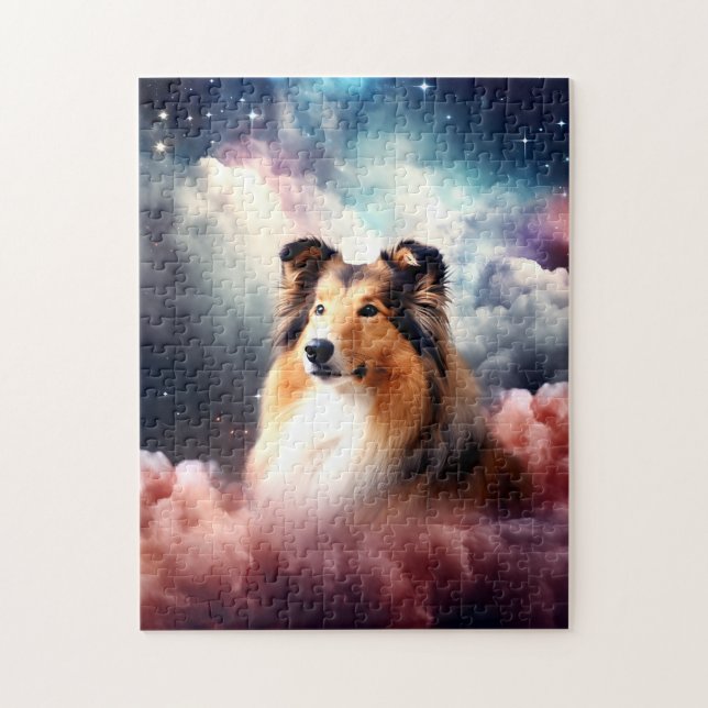 Rough Collie mit Cloud Space Hintergrund Puzzle (Vertikal)