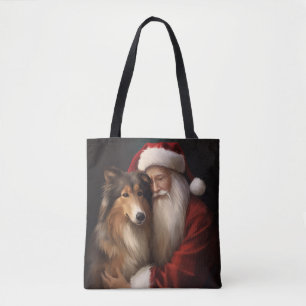 Rough Collie mit dem Weihnachtsmann Feierliche Wei