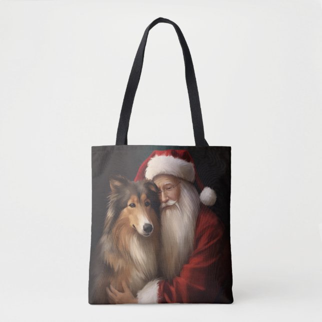 Rough Collie mit dem Weihnachtsmann Feierliche Wei (Vorderseite)