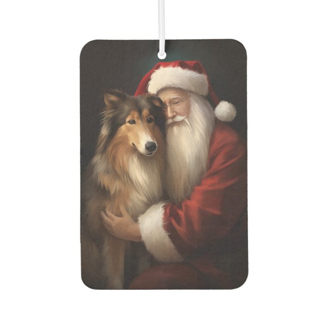 Rough Collie mit dem Weihnachtsmann Feierliche Wei Autolufterfrischer (Vorderseite)