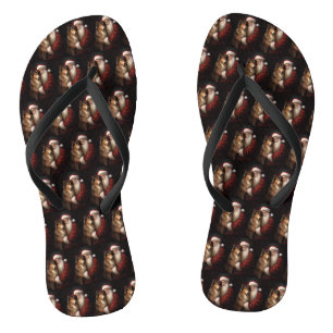 Rough Collie mit dem Weihnachtsmann Feierliche Wei Flip Flops