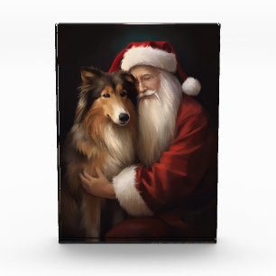 Rough Collie mit dem Weihnachtsmann Feierliche Wei Fotoblock
