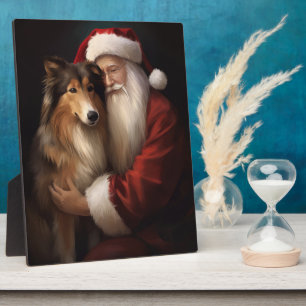 Rough Collie mit dem Weihnachtsmann Feierliche Wei Fotoplatte