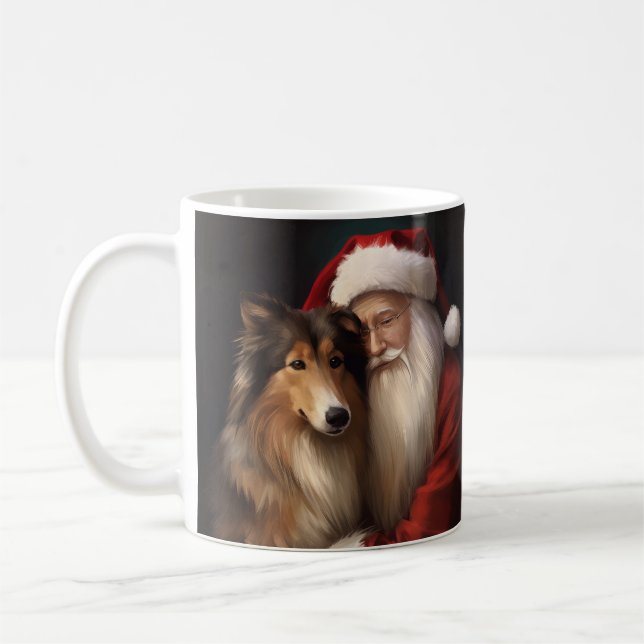 Rough Collie mit dem Weihnachtsmann Feierliche Wei Kaffeetasse (Links)
