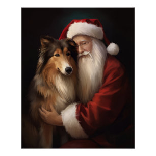 Rough Collie mit dem Weihnachtsmann Feierliche Wei Poster