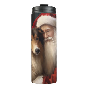 Rough Collie mit dem Weihnachtsmann Feierliche Wei Thermosbecher
