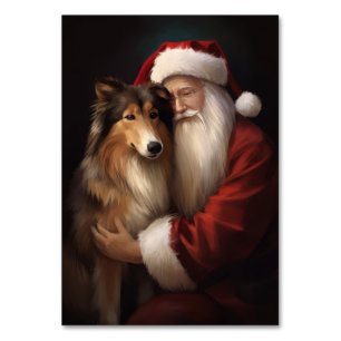 Rough Collie mit dem Weihnachtsmann Feierliche Wei Tischnummer