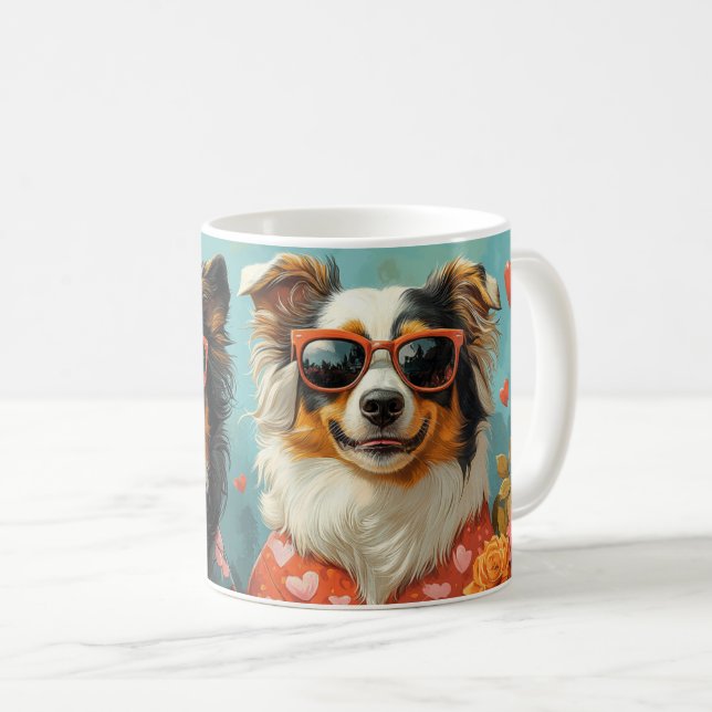 Rough Collie mit Heart Rose Valentinstag Kaffeetasse (VorderseiteRechts)