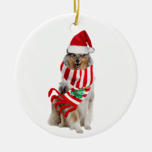 Rough Collie mit Hutschuh Weihnachten Keramik Ornament