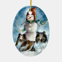 Rough Collie mit Snowman Christmas Keramik Ornament