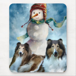 Rough Collie mit Snowman Christmas Mousepad