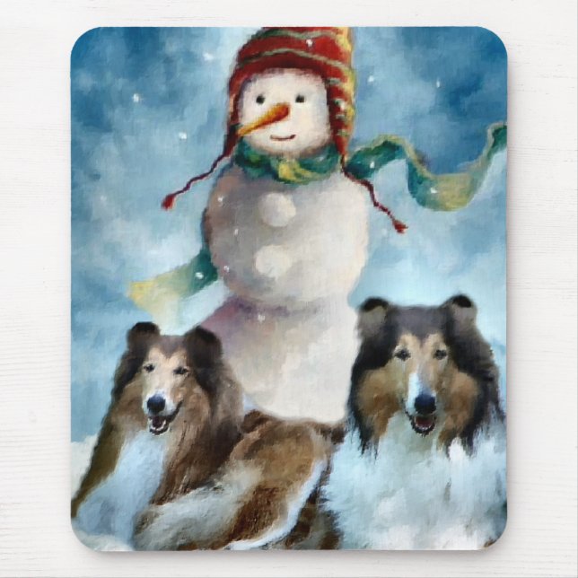 Rough Collie mit Snowman Christmas Mousepad (Vorne)