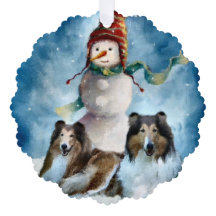 Rough Collie mit Snowman Christmas