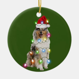 Rough Collie mit Weihnachtssaftler-Weihnachtsmannm Keramik Ornament