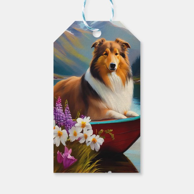 Rough Collie on a Paddle: Ein Landschaftliches Abe Geschenkanhänger (Rückseite)