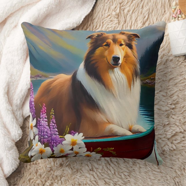 Rough Collie on a Paddle: Ein Landschaftliches Abe Kissen (Decke)