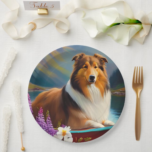 Rough Collie on a Paddle: Ein Landschaftliches Abe Pappteller (Hochzeit)