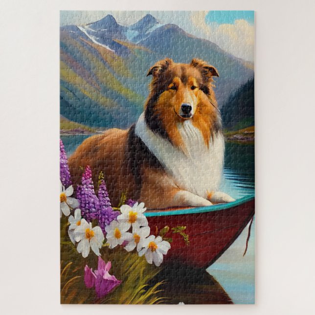 Rough Collie on a Paddle: Ein Landschaftliches Abe Puzzle (Vertikal)