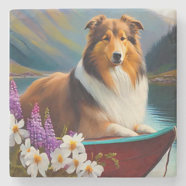 Rough Collie on a Paddle: Ein Landschaftliches Abe Steinuntersetzer (Vorderseite)