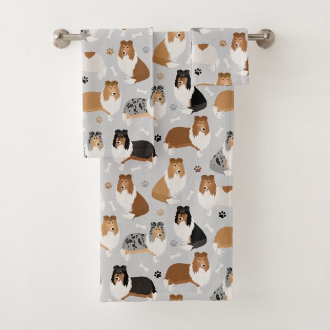 Rough Collie Paws and Bones Badhandtuch Set (Insitu)
