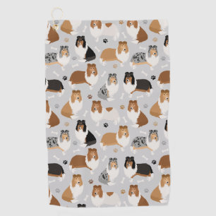 Rough Collie Paws and Bones Golf Towel Golfhandtuch