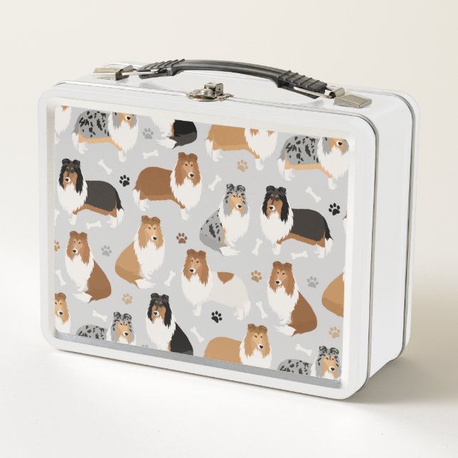 Rough Collie Paws and Bones Metal Lunch Box (Vorderseite)