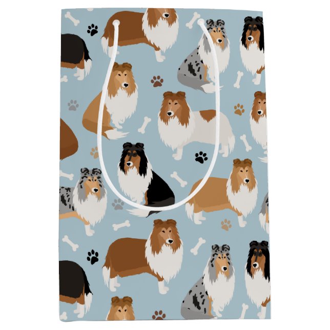 Rough Collie Paws and Bones Mittlere Geschenktüte (Vorderseite)