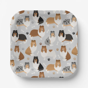 Rough Collie Paws and Bones Pappteller