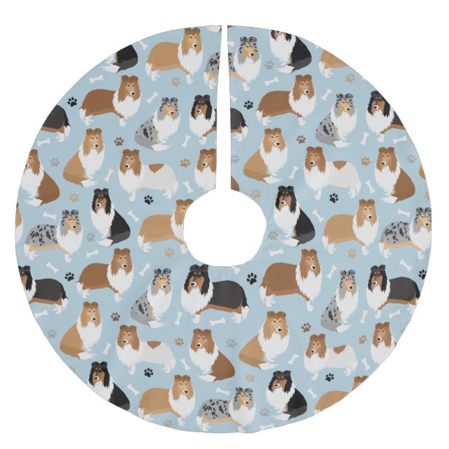 Rough Collie Paws and Bones Polyester Weihnachtsbaumdecke (Vorderseite)