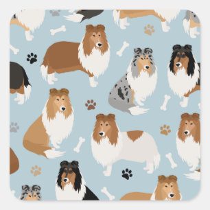 Rough Collie Paws and Bones Quadratischer Aufkleber