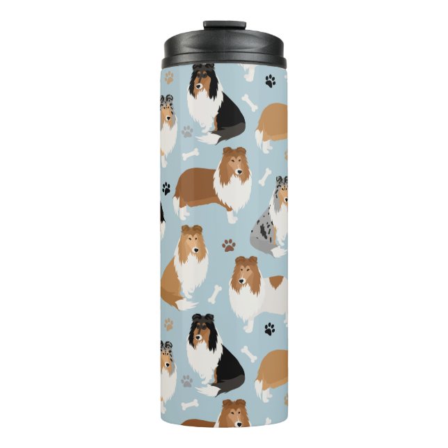 Rough Collie Paws and Bones Thermal Tumbler Thermosbecher (Vorderseite)