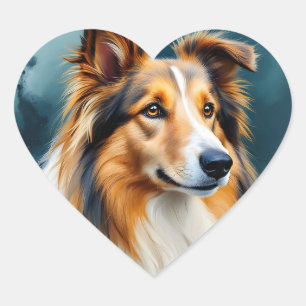 Rough Collie Portraits Herz-Aufkleber
